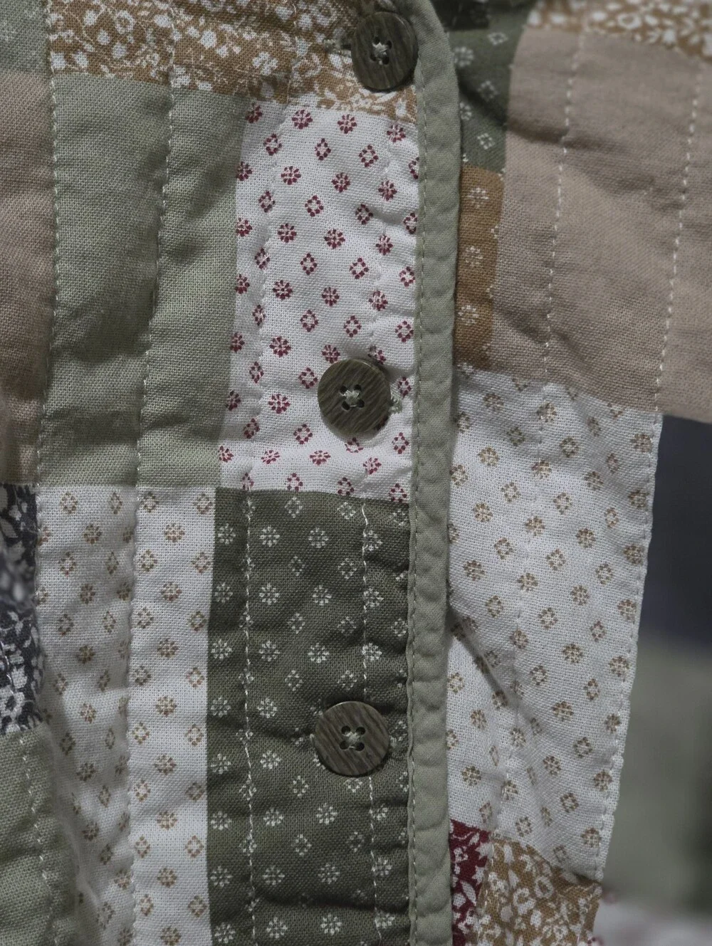 H&M Patchwork Quilted Jacket in Green, Tan, Red, Navy, Cream